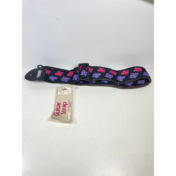 Vintage ACE Guitar Strap Model 2131 Black Purple Pink Pattern – New with Tags - Picture 3 of 6